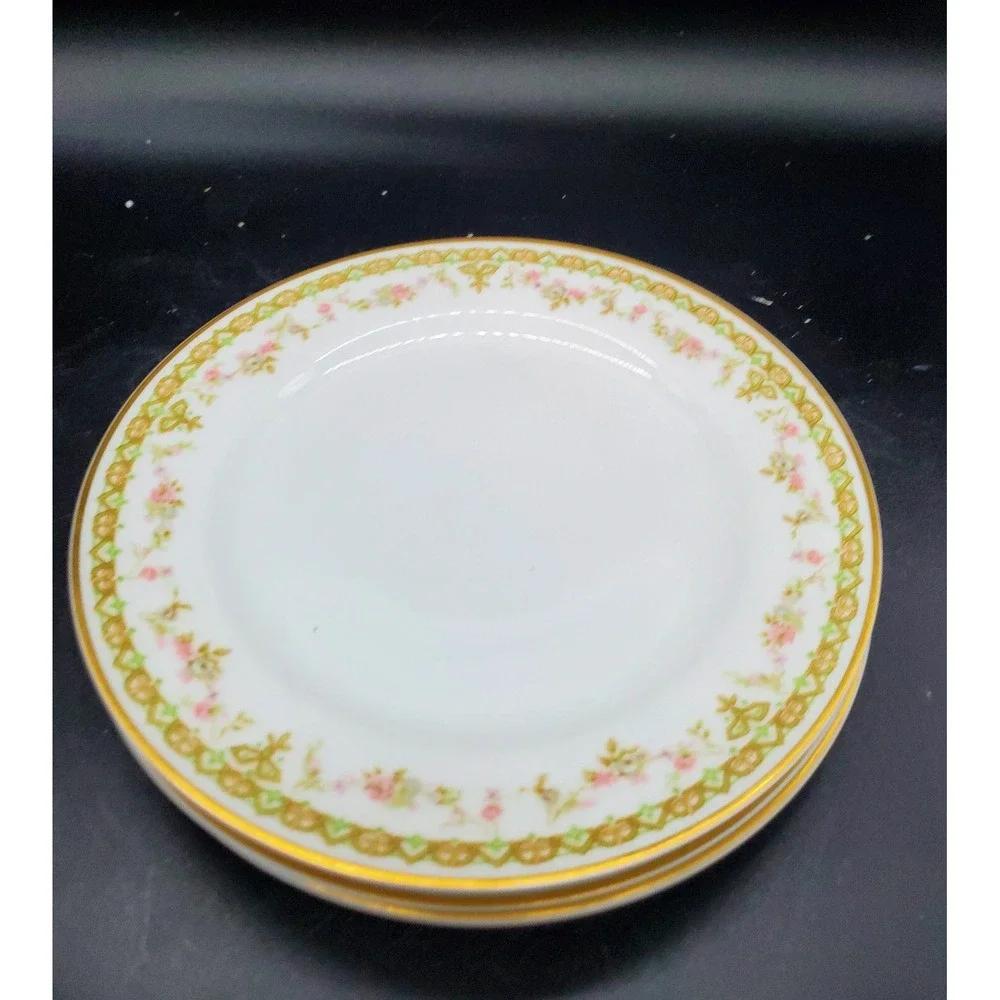 Vintage Haviland Limoges Trianon Lunch Salad Plates Set 3 Pink Rose 7.5